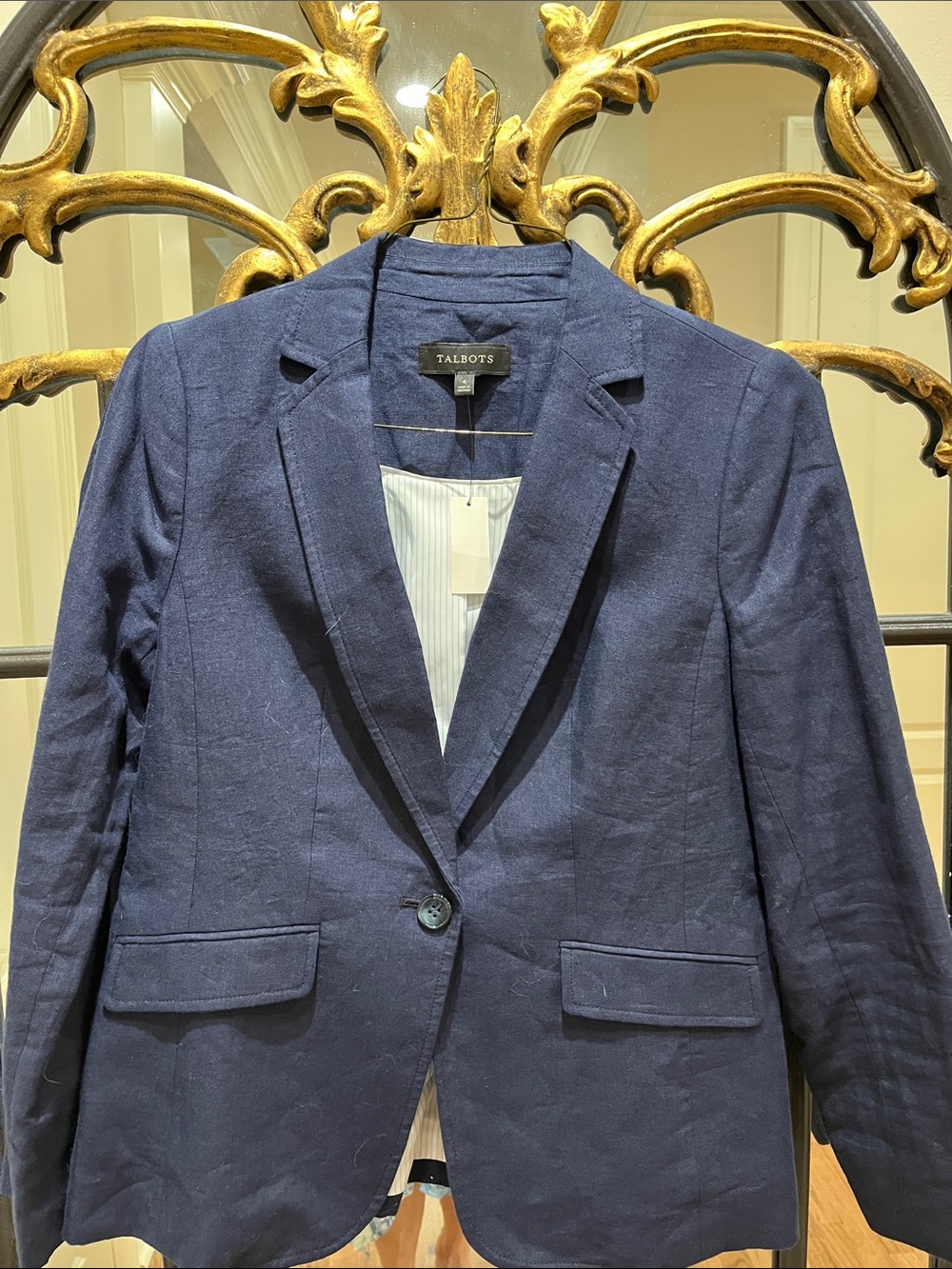 Talbots Navy Single-Button Linen-Blend Blazer